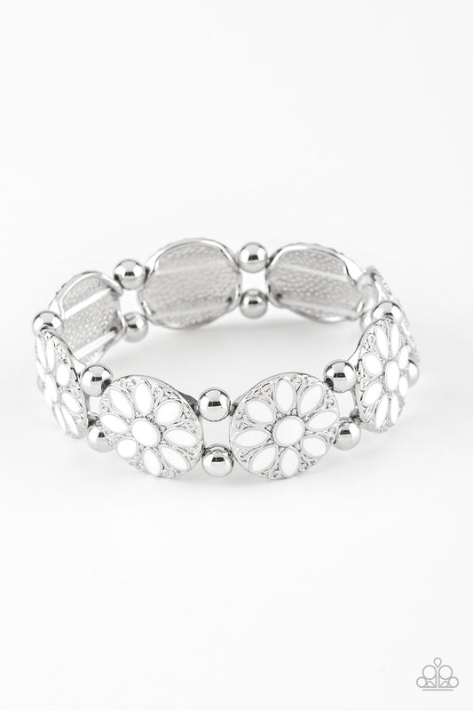 Dancing Dahlias - White Bracelet  - Paparazzi Accessories