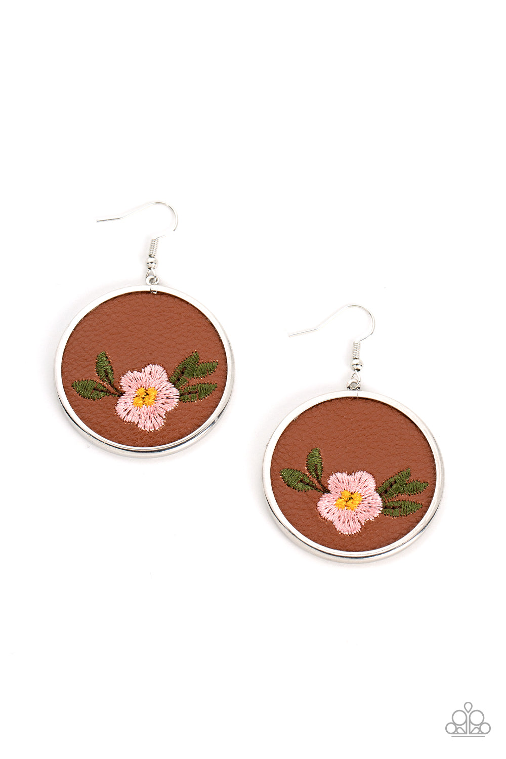 Prairie Patchwork - Pink/Brown Leather Earrings - Paparazzi Accessories